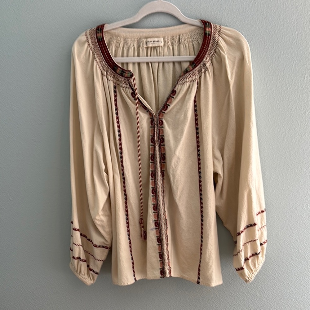 Lucky Brand Cream Boho top with Embroidered details